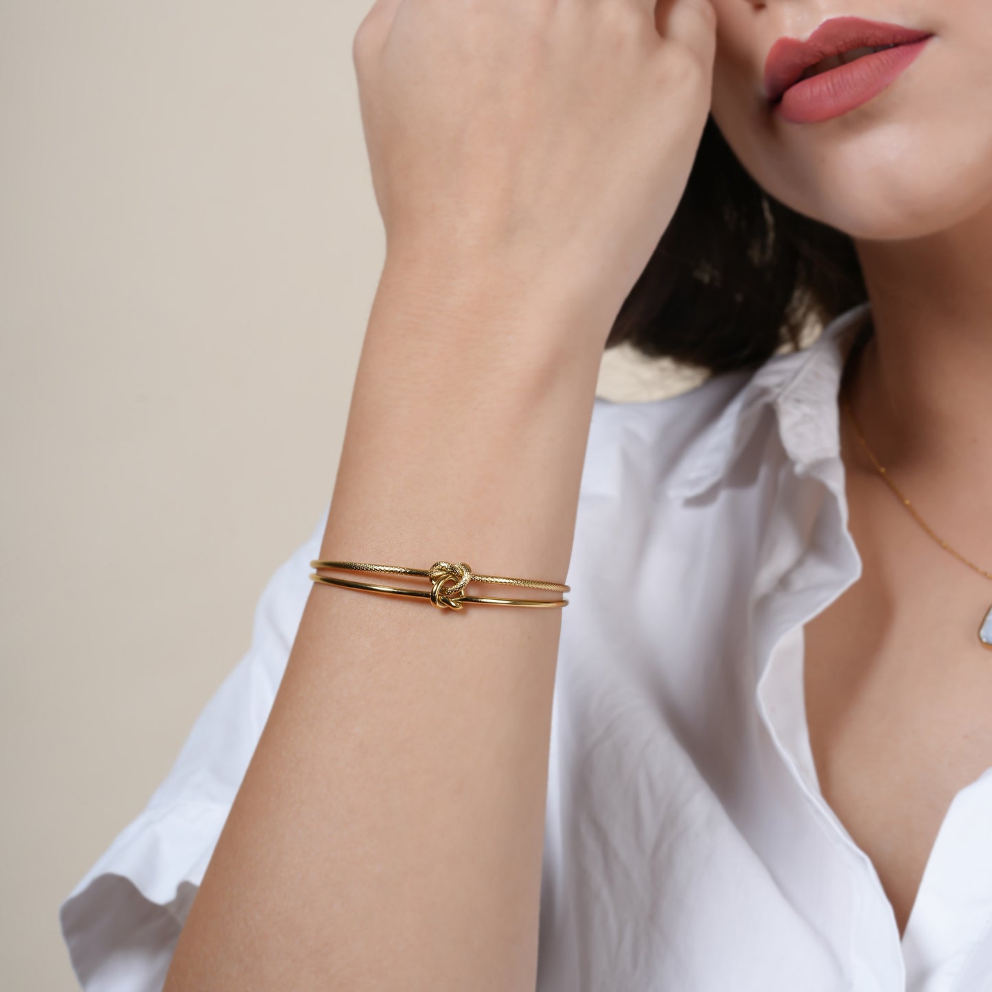 Double Raw Knotted Gold Adjustable Bracelet