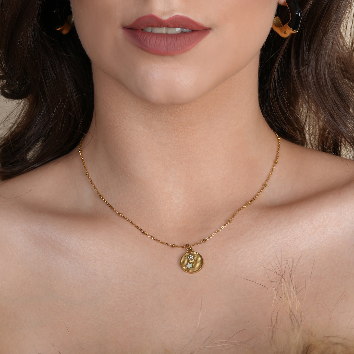 Twin Stars Gold Coin Necklace