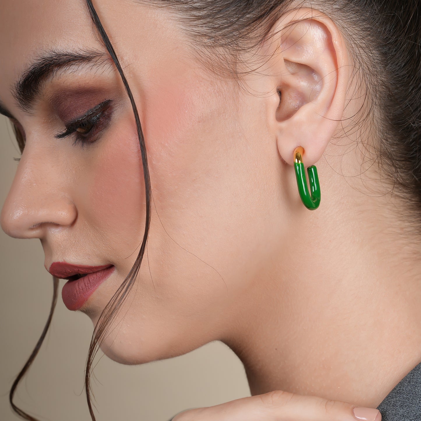 Green U Hoops Earrings