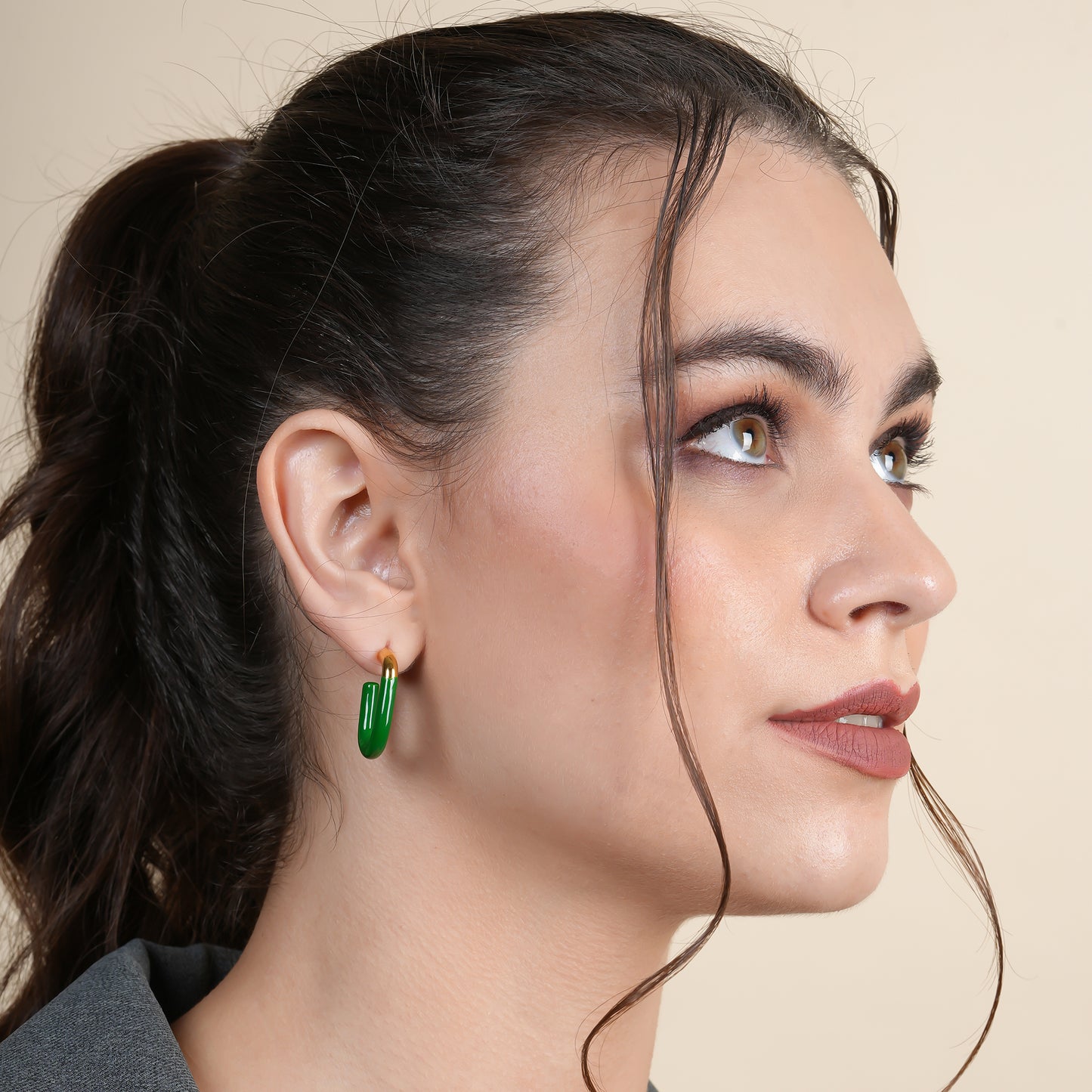 Green U Hoops Earrings