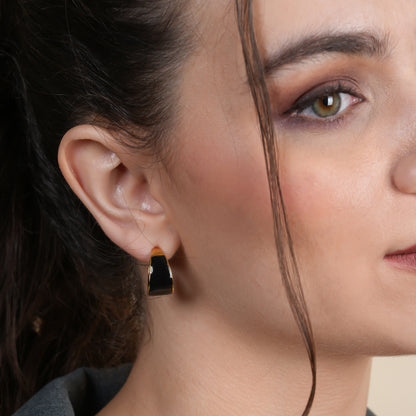 Enamel Semi Gold Hoop Earrings