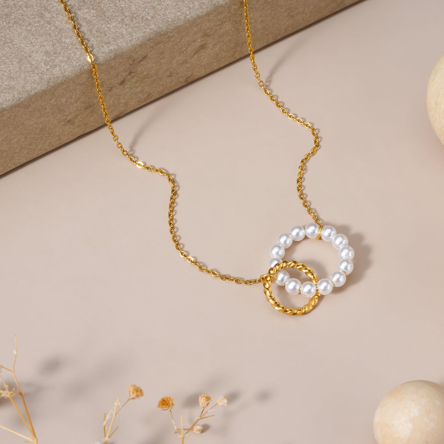 Pearl And Gold Linked Necklace