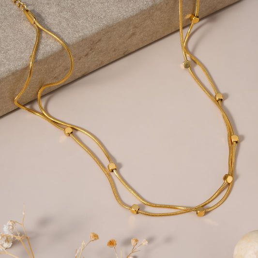 Beaded Layered Gold Necklace