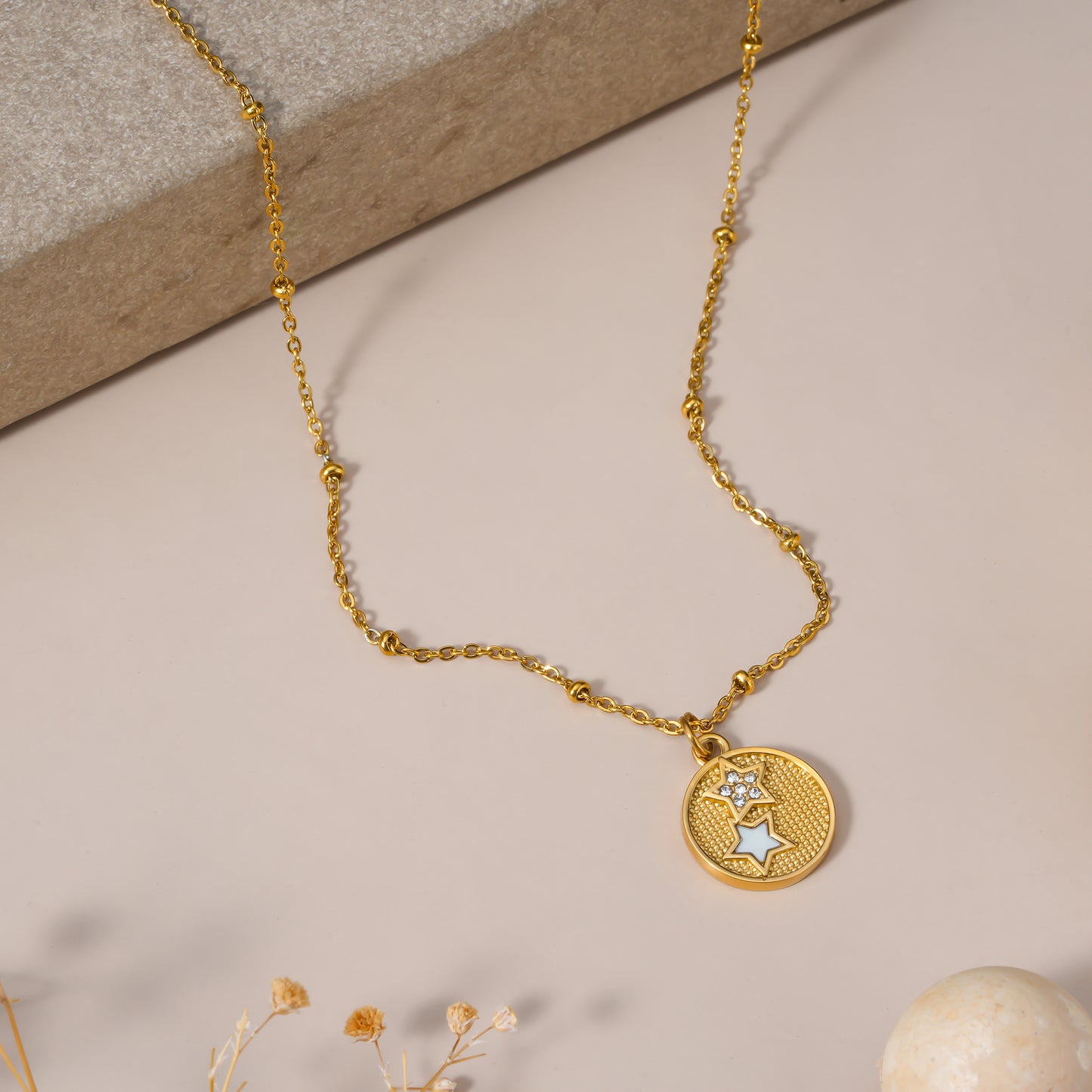 Twin Stars Gold Coin Necklace