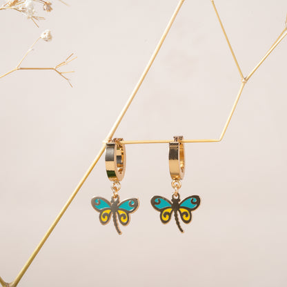 Enamel Butterfly Huggies Earrings