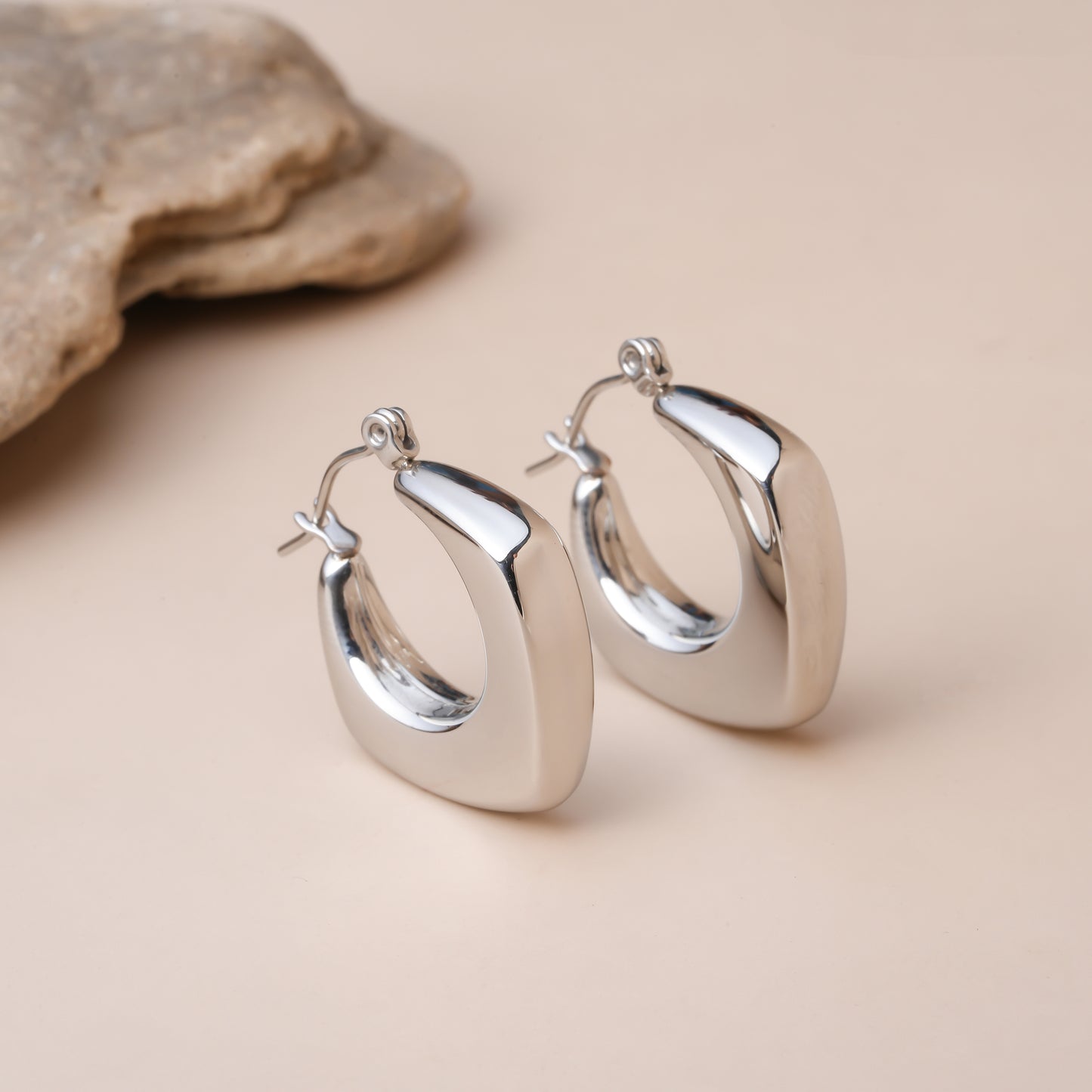 Rhombus Silver Hoops Earrings