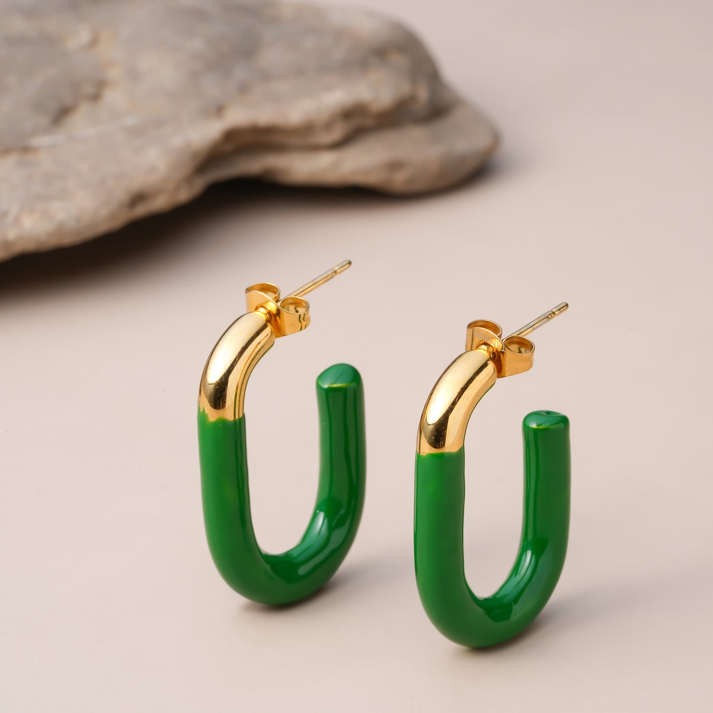 Green U Hoops Earrings