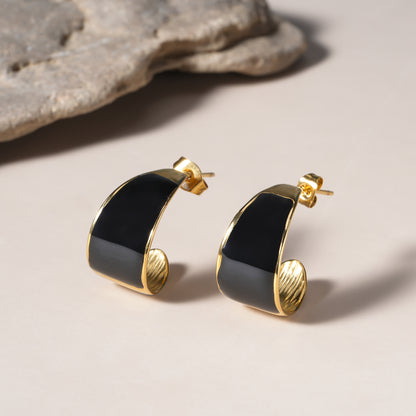 Enamel Semi Gold Hoop Earrings