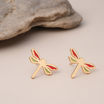 Red Dragonfly Stud Earrings