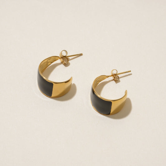 Enamel Semi Gold Hoop Earrings