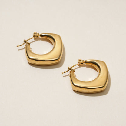 Rhombus Gold Hoops Earrings