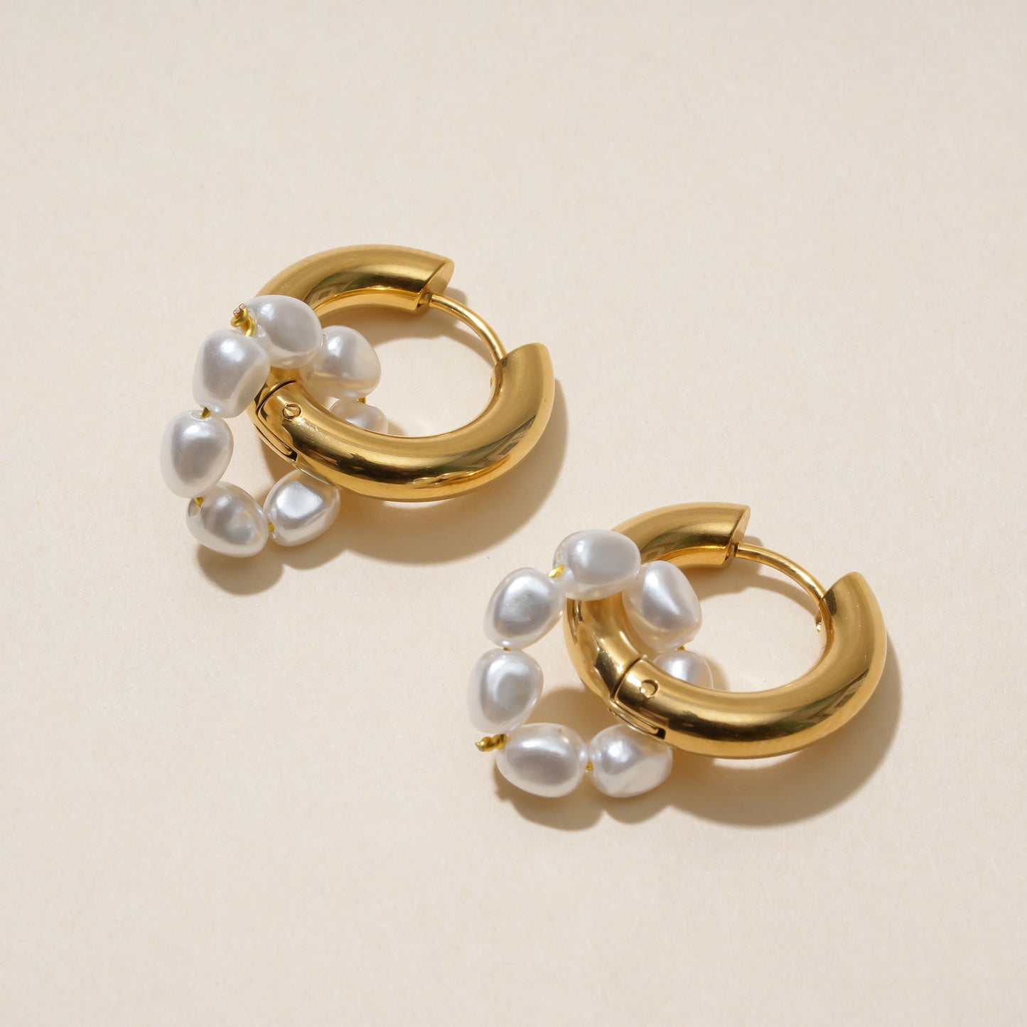 Pearl Gold Hoop Earrings