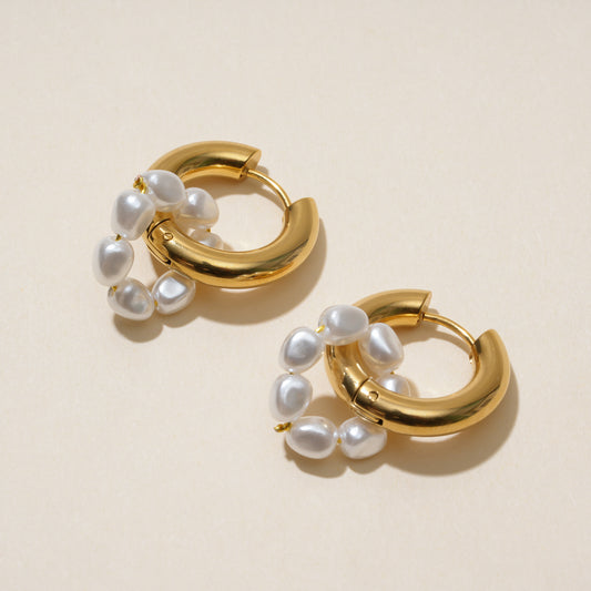 Pearl Gold Hoop Earrings