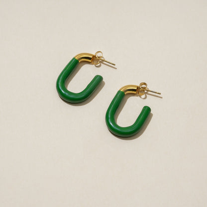 Green U Hoops Earrings