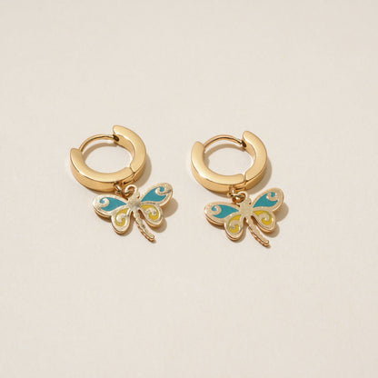 Enamel Butterfly Huggies Earrings