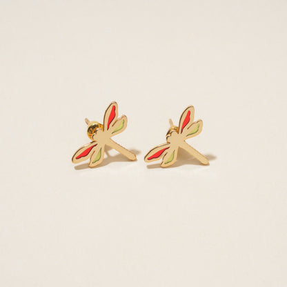 Red Dragonfly Stud Earrings