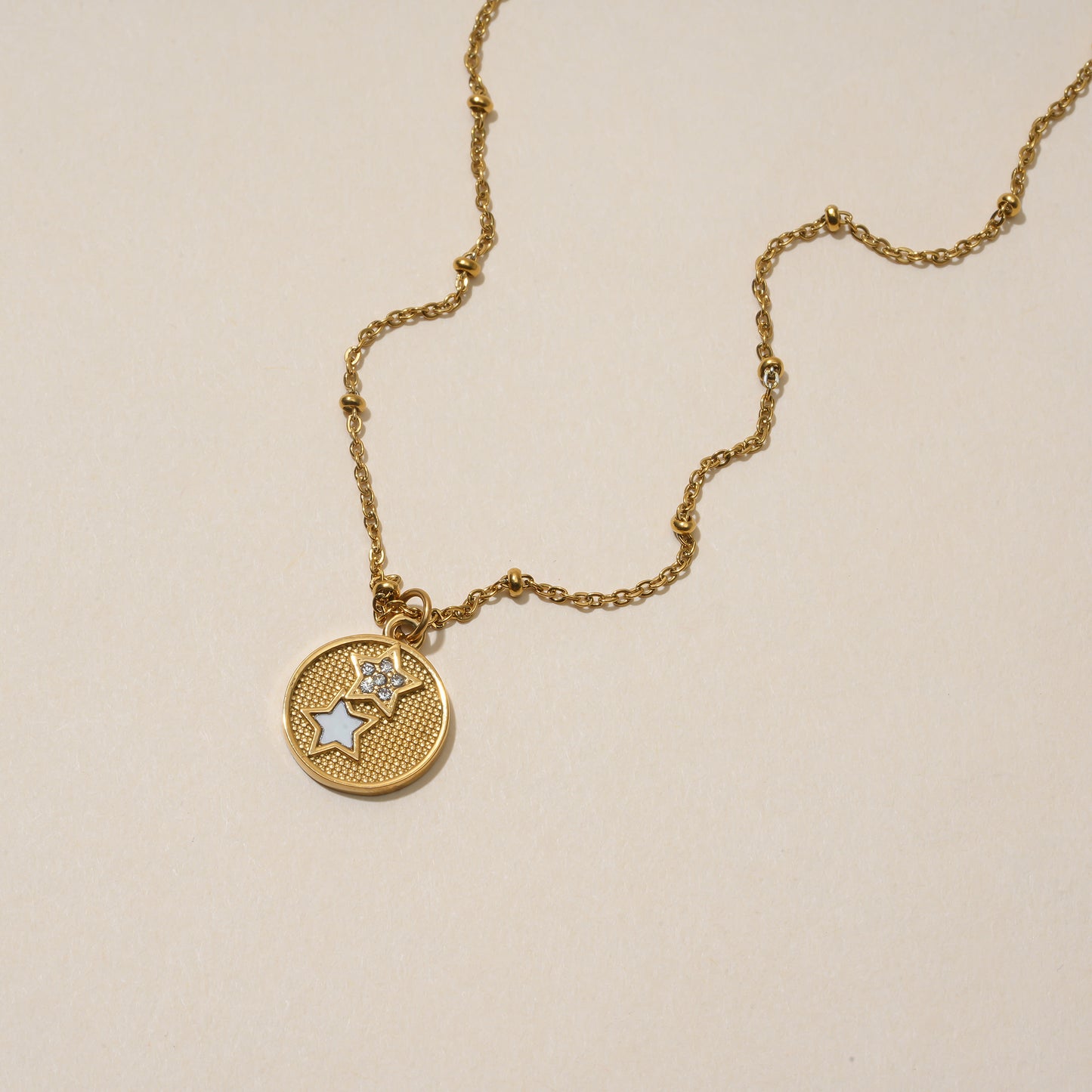 Twin Stars Gold Coin Necklace